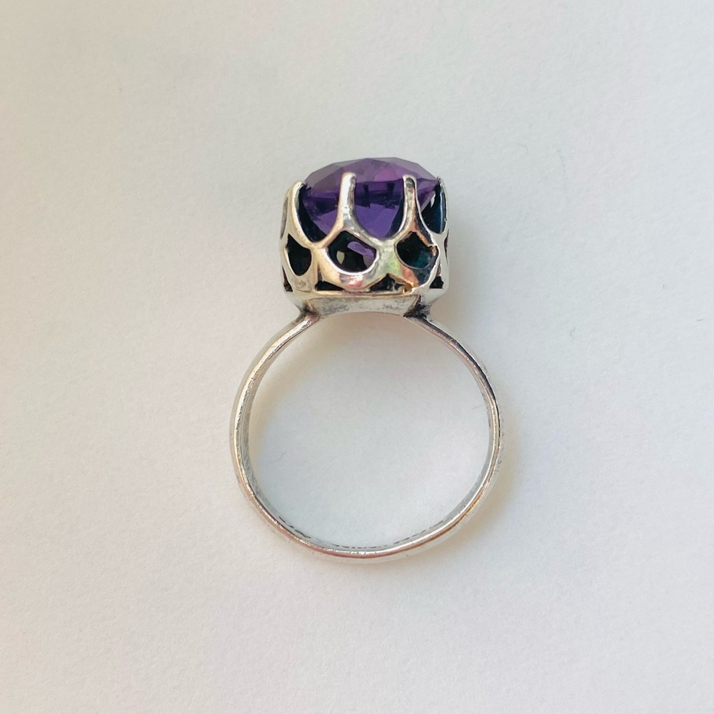 Vintage Taxco Mexico 925 Silver Purple Alexandrite? Crown Statement Ring size 6 - Picture 9 of 12